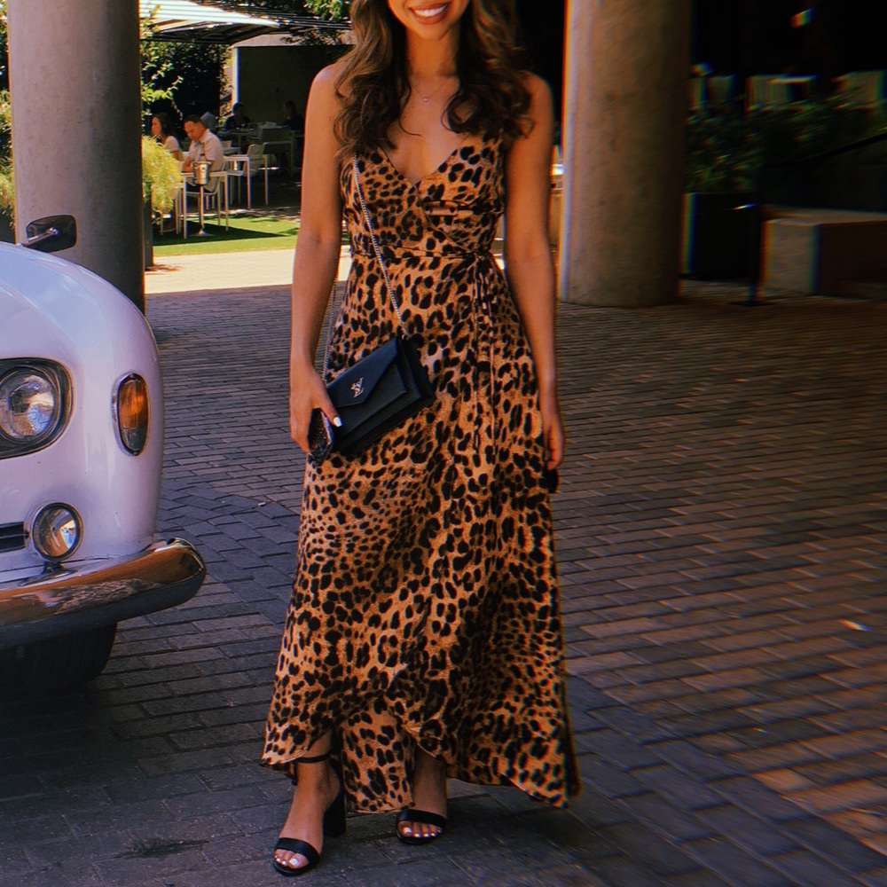 Leopard print satin wrap dress from Lulu’s